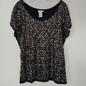 Monroe & Main Sparkle T-Shirt Knit Bronze, Gold, Silver Sequins XL Whimsigoth